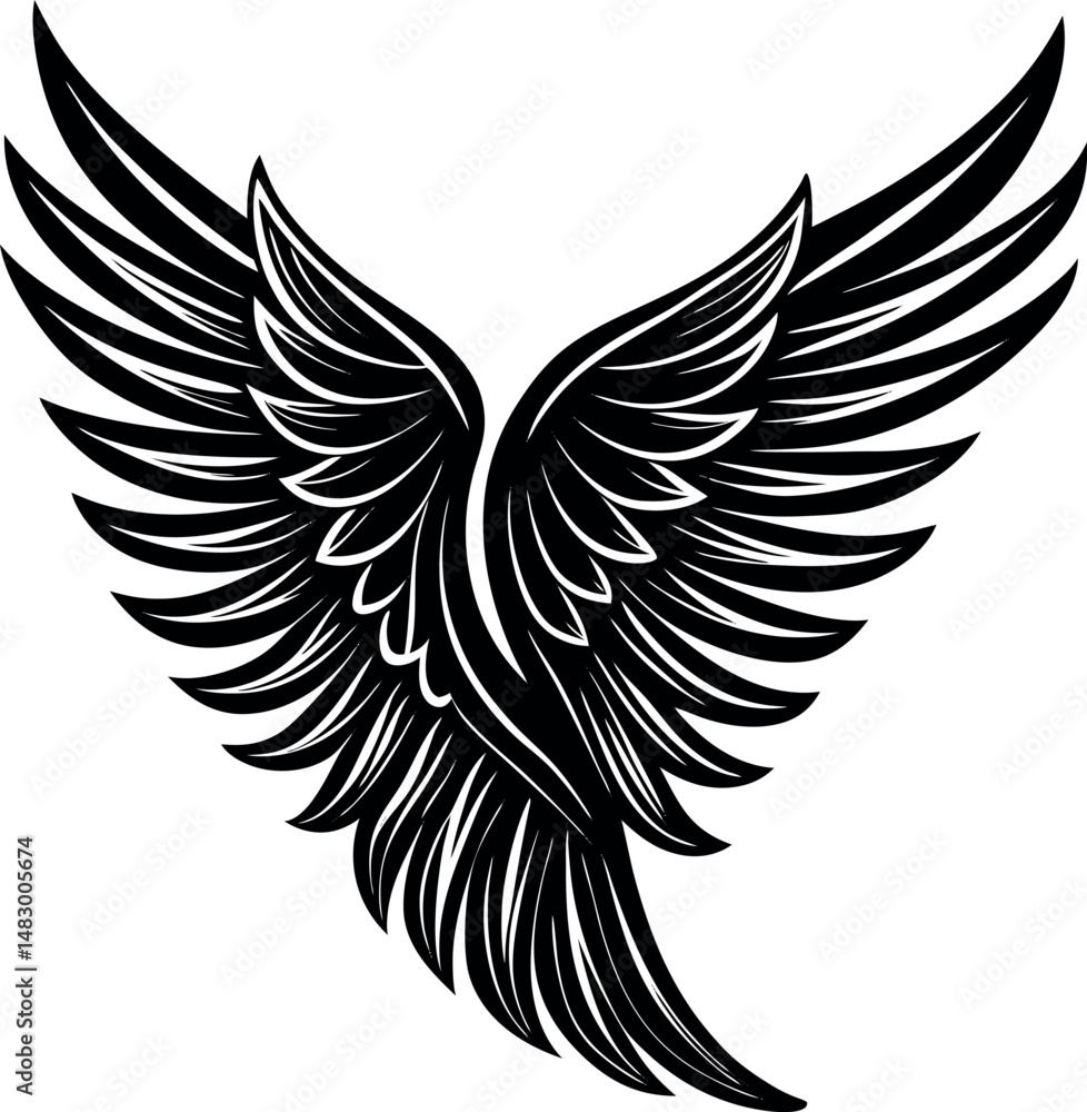 Fototapeta premium Angel Wing Silhouette Vector, Heaven-Inspired Black Silhouette.