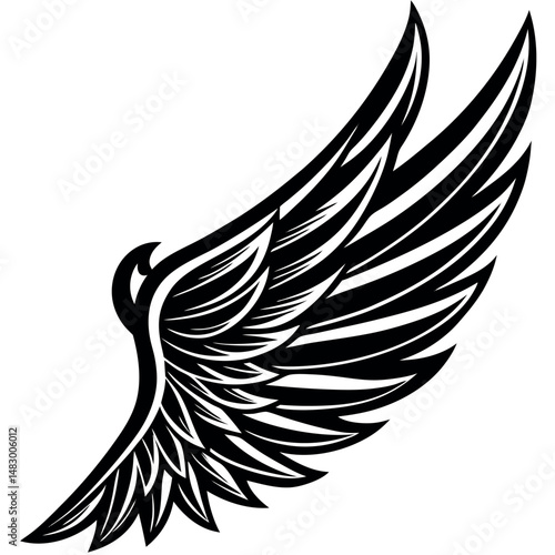 Angel Wing Silhouette Vector, Heaven-Inspired Black Silhouette.