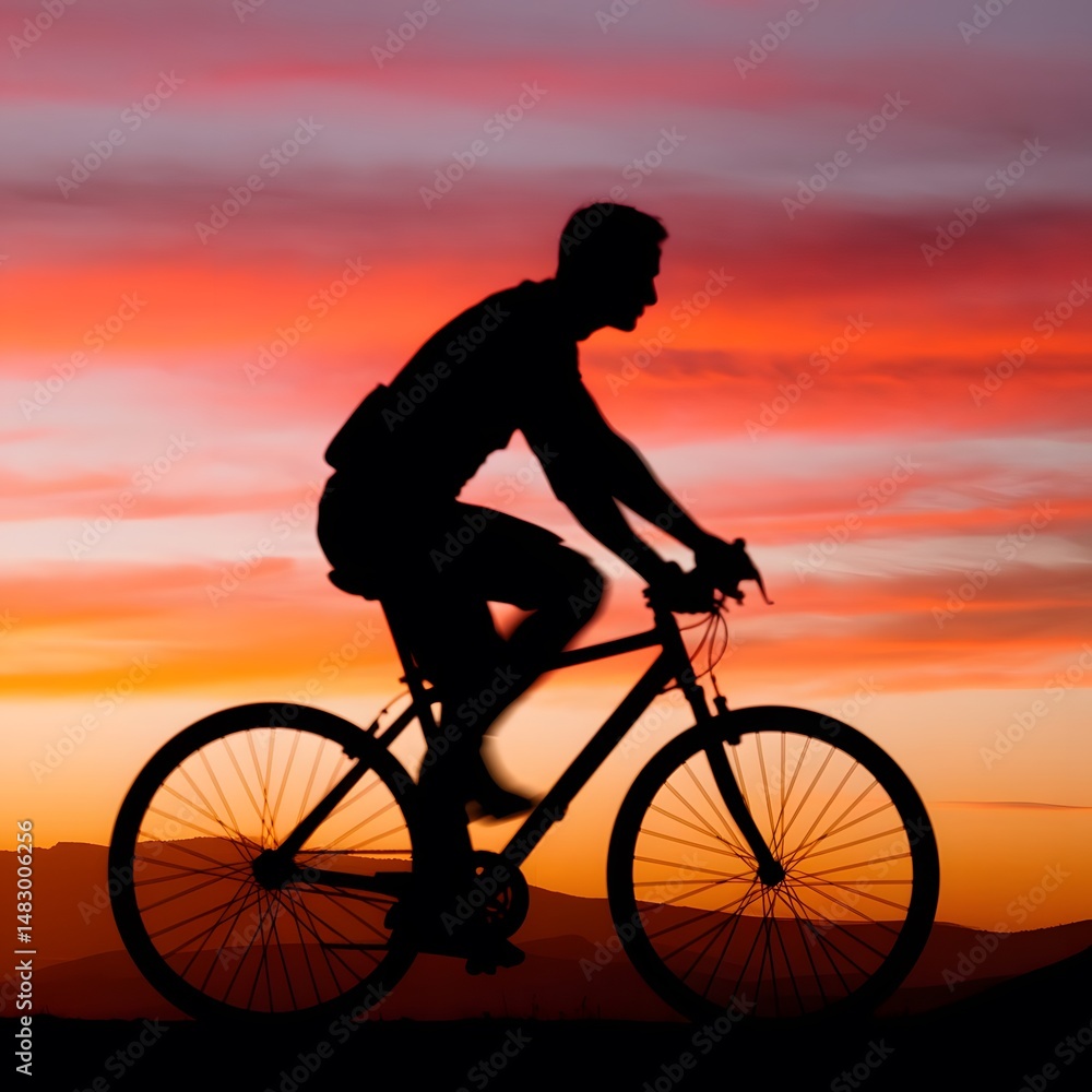 Obraz premium silhouette of a cyclist on sunset background