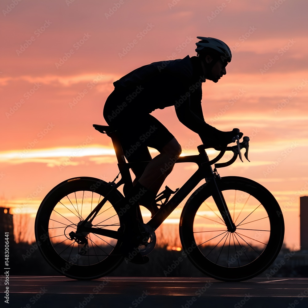 Obraz premium silhouette of a cyclist on sunset