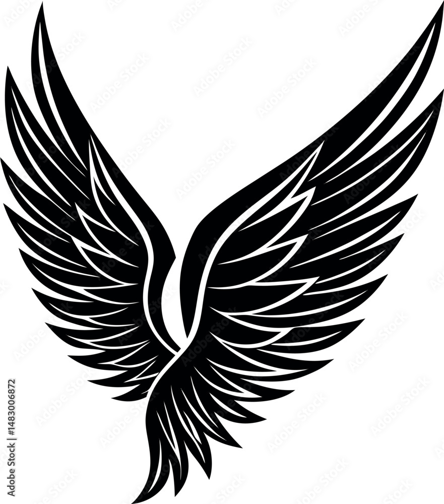 Obraz premium Angel Wing Silhouette Vector, Heaven-Inspired Black Silhouette.