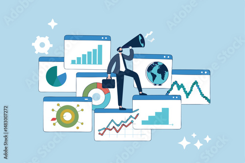 Investing data analysis to search for profit opportunity, financial chart and graph information, graph indicator for stock market trader, statistic concept, businessman investor on financial chart.