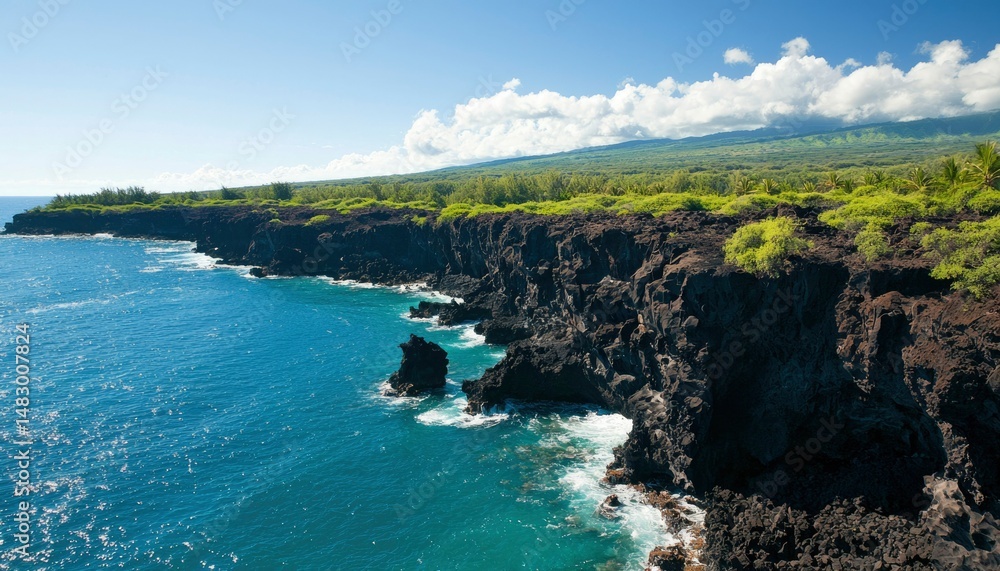 Obraz premium Volcanic Coastline in Tropical Paradise