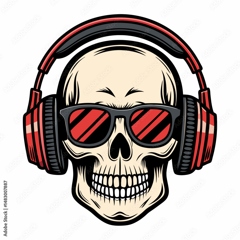 Create a bold vector illustration of a skull wearing sunglasses, featuring thick, black outlines and a high-contrast style. Ensure clean lines and sharp details. Create a bold vector illustration of a skull wearing sunglasses, featuring thick, black outlines and a high-contrast style. Ensure clean lines and sharp details.