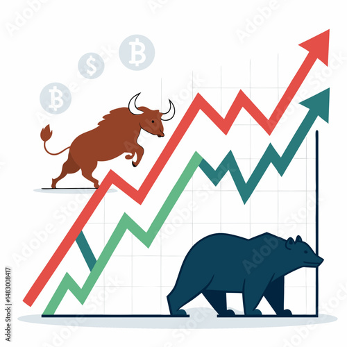 Create a bold, vector illustration of a stock market graph with thick lines, showcasing significant price fluctuations.  Include clear upward and downward trends.