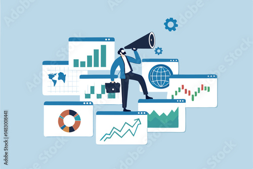 Investing data analysis to search for profit opportunity, financial chart and graph information, graph indicator for stock market trader, statistic concept, businessman investor on financial chart.