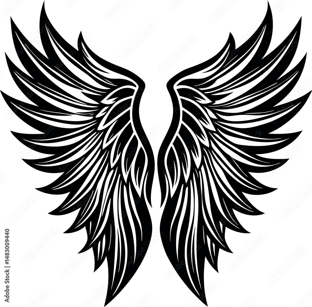 Fototapeta premium Angel Wing Silhouette Vector, Heaven-Inspired Black Silhouette.