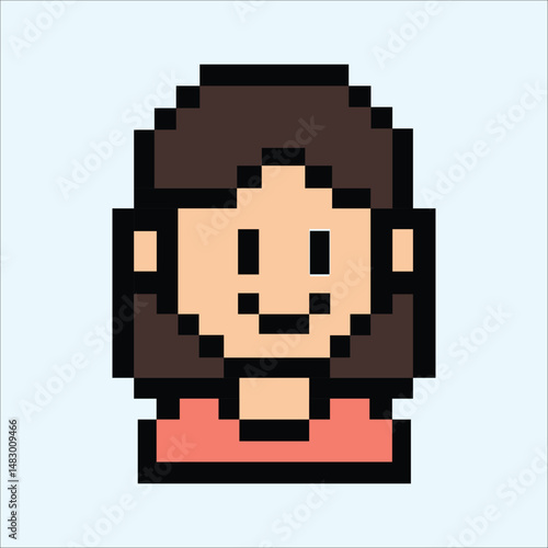 Pixel lady avatar with wavy hair and red top