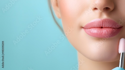 Close up photograph of a patient s lips with a cooling device applied after lip surgery to reduce swelling and aid in the recovery process