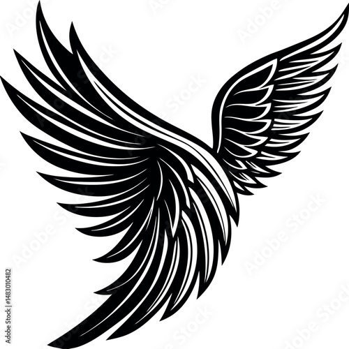 Angel Wing Silhouette Vector, Heaven-Inspired Black Silhouette.