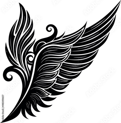 Angel Wing Silhouette Vector, Heaven-Inspired Black Silhouette.
