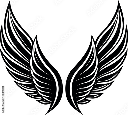 Angel Wing Silhouette Vector, Heaven-Inspired Black Silhouette.