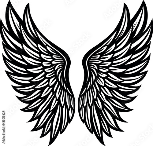 Angel Wing Silhouette Vector, Heaven-Inspired Black Silhouette.