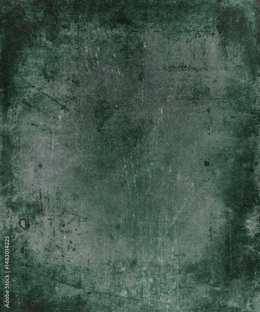 Fototapeta premium Dark green grunge distressed background, obsolete scary texture, old wall
