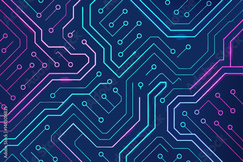 Generate a futuristic tech pattern featuring bold, glowing circuits and neon accents.  Include intricate details and a high level of visual complexity.