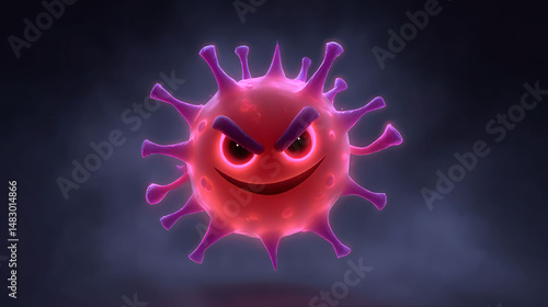 Red and white paint splash shapes a 3d rendered red and black devil illustration  or covid-19