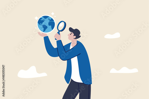 Global world economic analysis, international work opportunity, oversea research or investment country risk, region or foreign career searching concept, businessman analyze global world business.