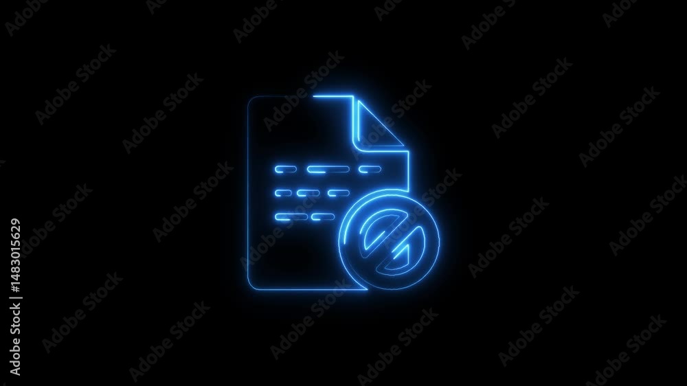 Animated blue neon file with prohibition sign concept on black background Animated blue neon file with prohibition sign concept on black background