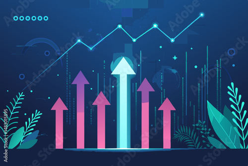 Create a vibrant vector illustration depicting the concept of growth hacking, featuring a sharply rising chart, upward-pointing arrows, and elements symbolizing rapid business expansion.