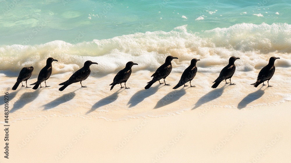 Fototapeta premium Birds on beach, shadows