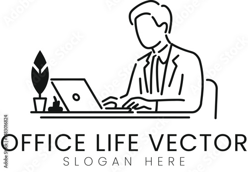 Wallpaper Mural Modern Minimalist Office Worker Laptop Vector Illustration man art job desk line Torontodigital.ca
