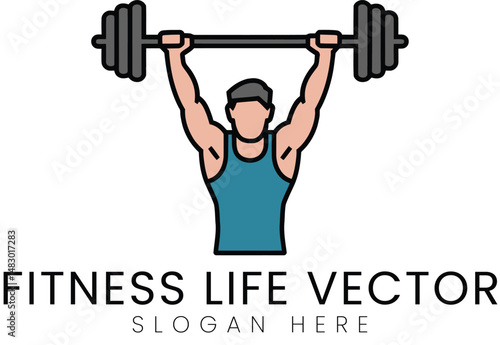 Strong Man Weightlifting Fitness Life Vector Graphic gym icon logo blue power   