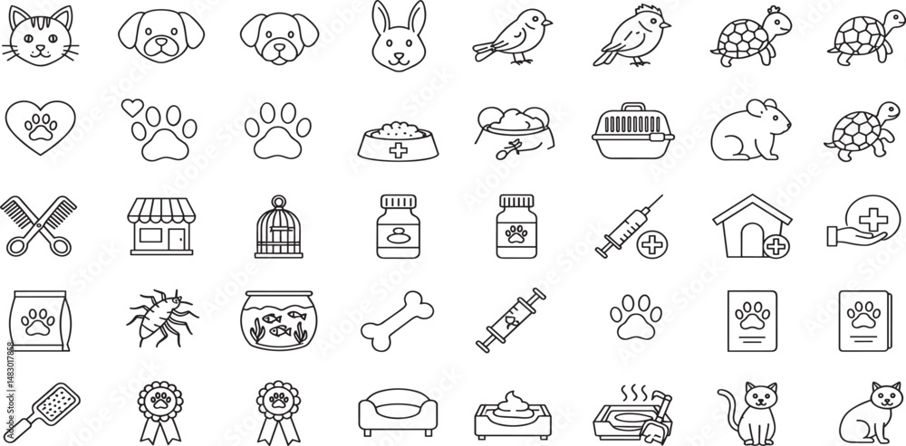 Pets Line Editable Icons set. Vector illustration in modern thin line style of domestic animals related icons: insects, rodents, lizards, exotic animals, and more. Pets Line Editable Icons set. Vector illustration in modern thin line style of domestic animals related icons: insects, rodents, lizards, exotic animals, and more.