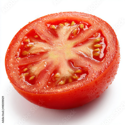 Wallpaper Mural red tomato slice with water droplets isolated on white background Torontodigital.ca