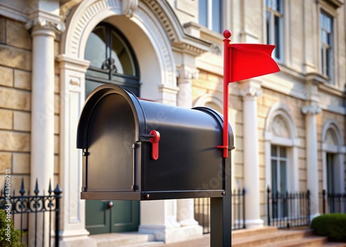 Black Mailbox with Red Flag Up - Architectural Exterior Photography