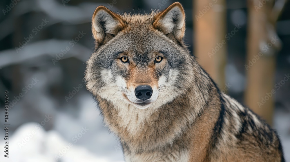 a wolf in the snow forest. a wolf in the snow forest.
