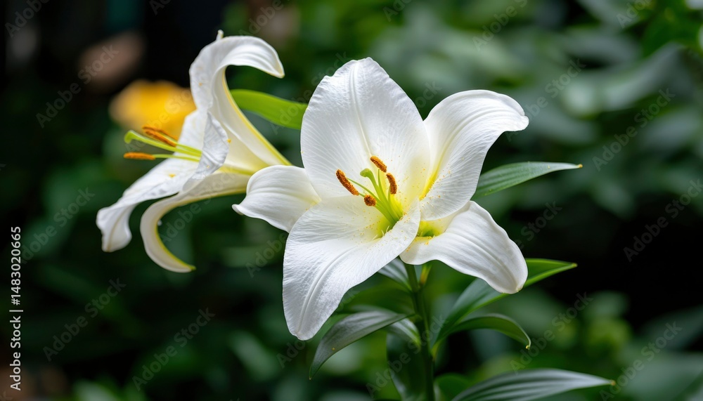 Fototapeta premium Two white lilies in a garden