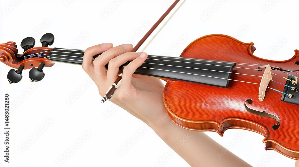 Fototapeta premium Close-up of violin playing, highlighting precision and technique demonstration