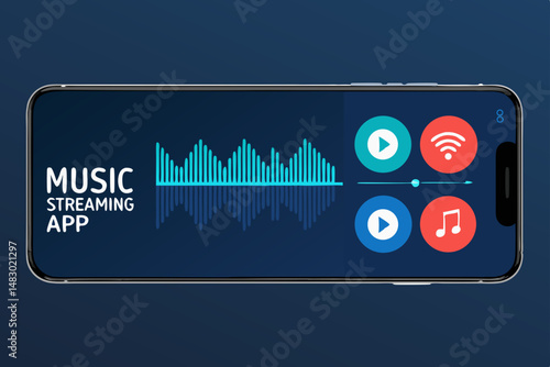 Design a vibrant vector illustration of a music streaming app interface featuring bold, colorful UI elements, emphasizing intuitive navigation and playlist management.