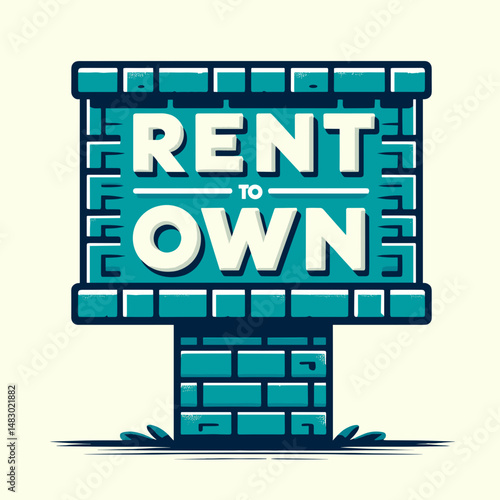 Rent to own sign in modern graphic style with blue colors  