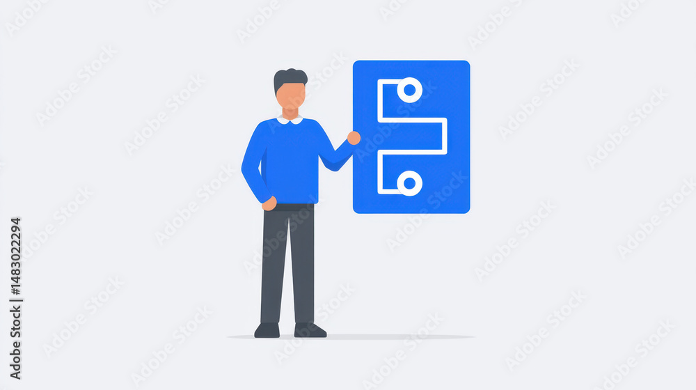 Obraz premium Person in blue sweater presenting blue report with pipeline graphic, showcasing data analysis and insights