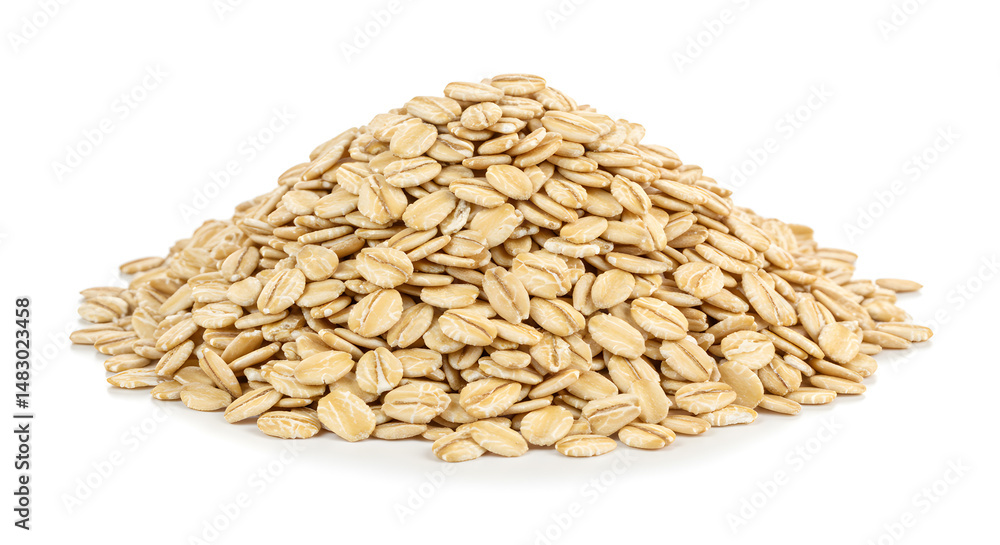 Pile Of Rolled Oats On White Background Healthy Breakfast Food Ingredient Pile Of Rolled Oats On White Background Healthy Breakfast Food Ingredient