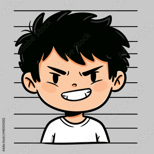 Mischievous Boy Mugshot Cartoon Illustration