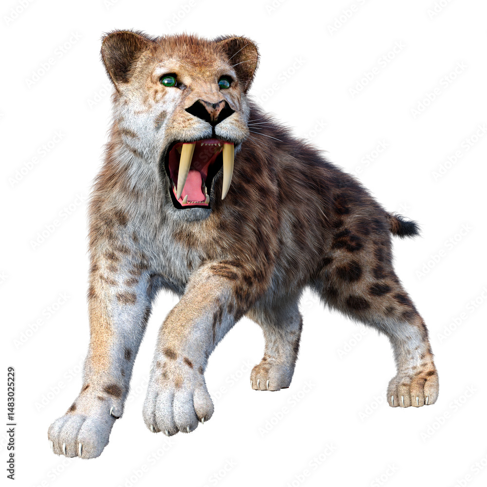 Obraz premium 3D Rendering Saber Toothed Tiger on White