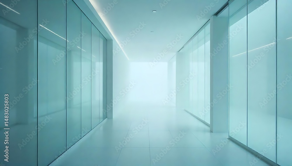 Bright white modern corridor with reflective glass walls, Minimalist bright empty hallway with reflective tiled floor and glass walls creating spacious futuristic atmosphere created with generative ai Bright white modern corridor with reflective glass walls, Minimalist bright empty hallway with reflective tiled floor and glass walls creating spacious futuristic atmosphere created with generative ai