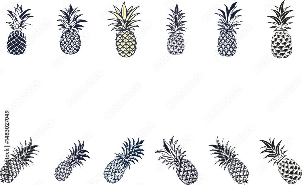Fototapeta premium pineapple set silhouette vector logo design 06