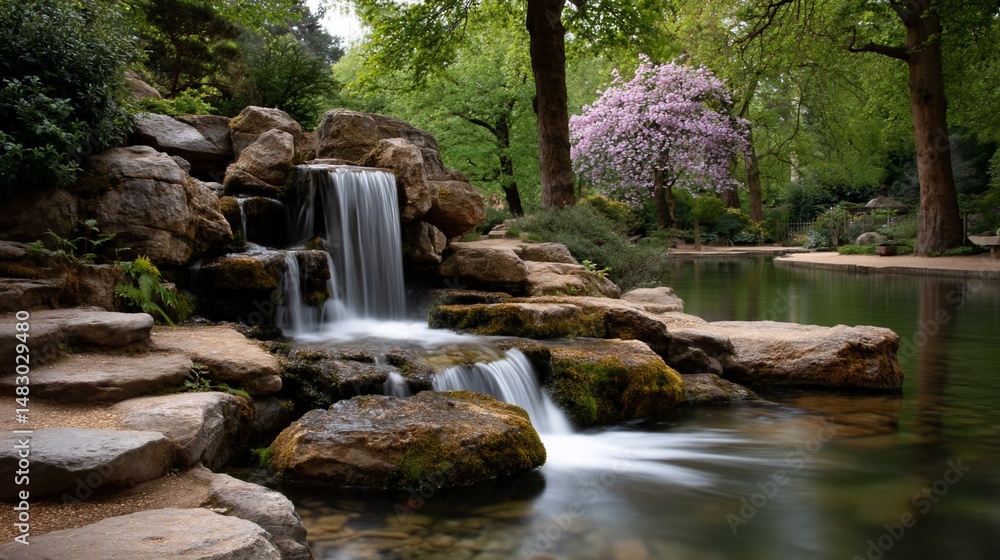 Fototapeta premium Serene waterfall cascading into a tranquil pool