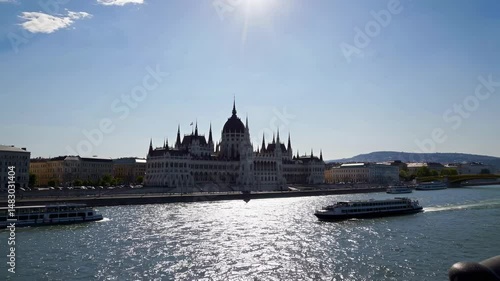 The Parliament building situated on the Danube river in Budapest, Hungary