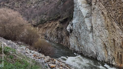 Majestic Mountain Waterfall in Slow Motion. Serene Nature Scene