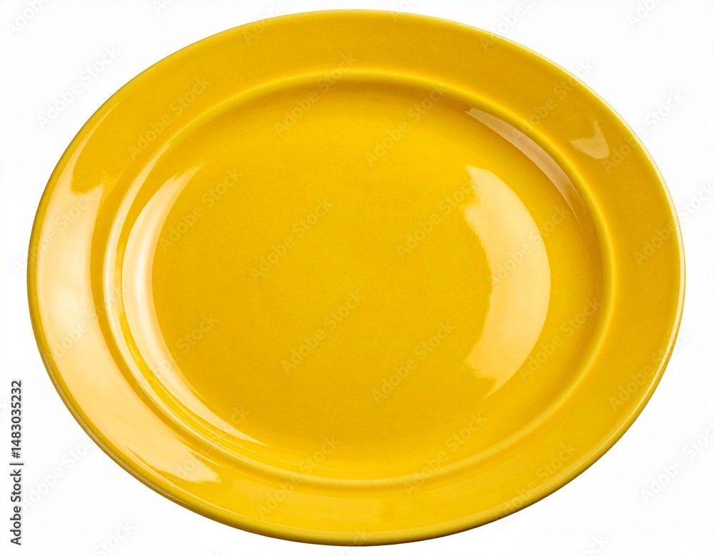 Top-down view of a round yellow ceramic plate with smooth glossy surface isolated on white Top-down view of a round yellow ceramic plate with smooth glossy surface isolated on white