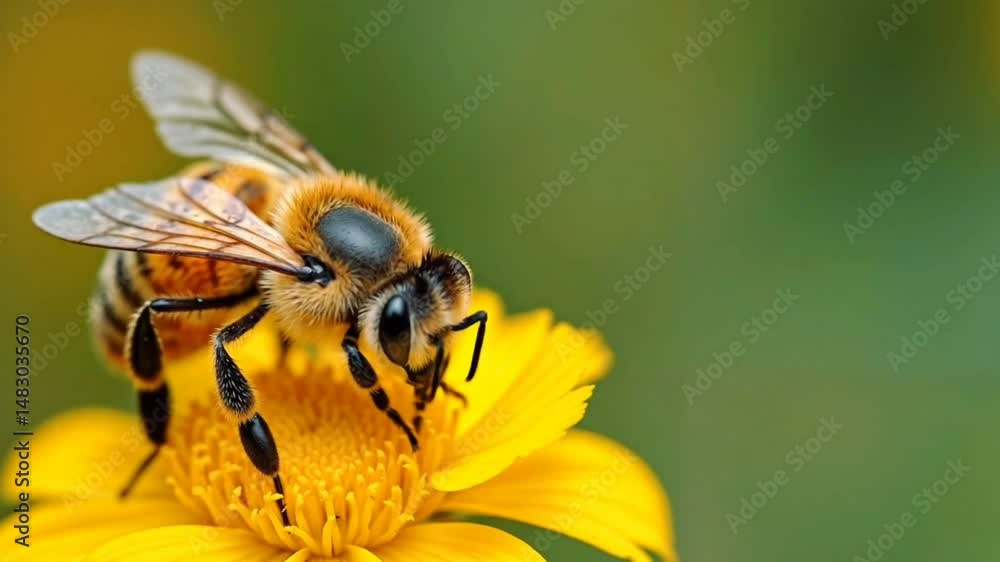 Macro close up view of worker honey bees sucking flower nectar Macro close up view of worker honey bees sucking flower nectar