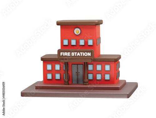 Fire station icon 3d illustration render 