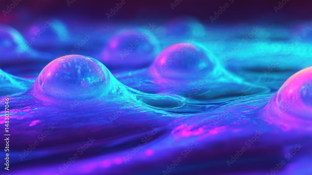 Fototapeta premium Glowing bioluminescent abstract shapes in an underwater environment