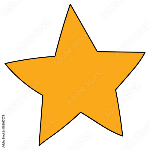 Hand drawn cartoon gold star on white background.