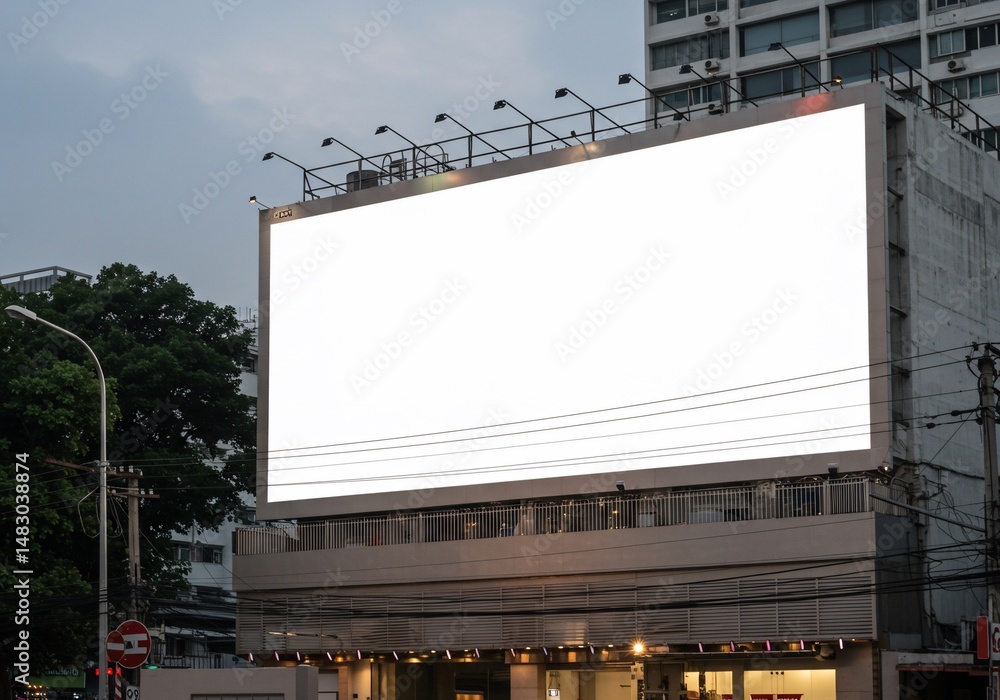 Obraz premium 都会の夜空輝く巨大広告看板 白背景