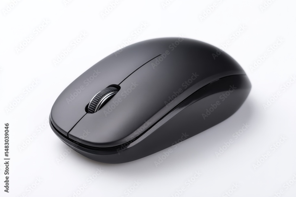 Sleek black wireless computer mouse on a white background. Perfect for productivity and design. Sleek black wireless computer mouse on a white background. Perfect for productivity and design.